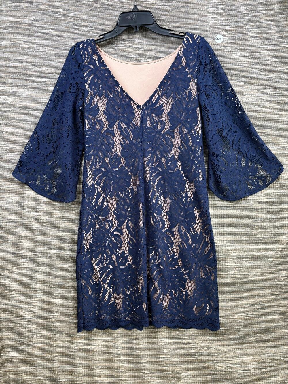 Lilly Pulitzer Dress Womens S Blue Floral Lace Shift 3/4 Bell Sleeve Short Party